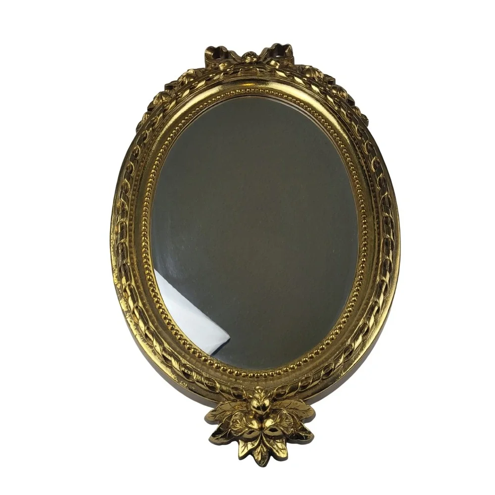 Vintage Home Interiors Gold Oval Wall Mirror Rose Ribbon Hollywood Regency 21